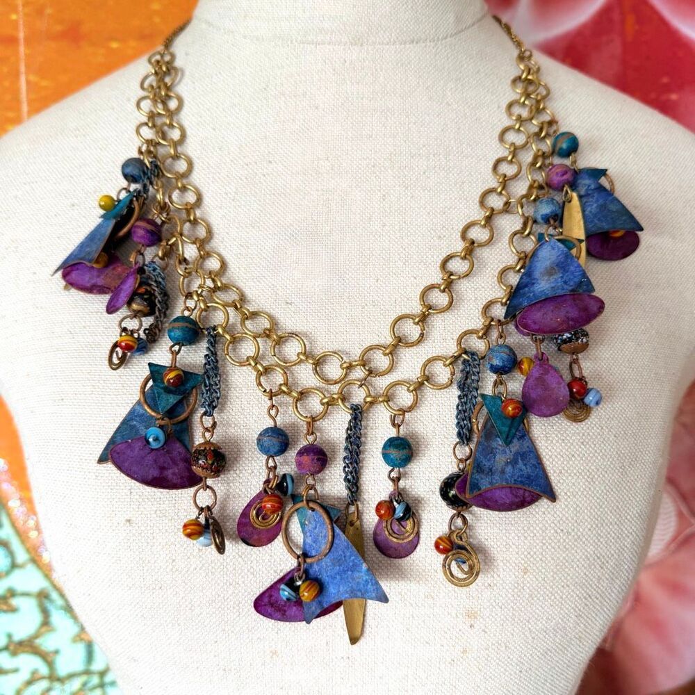 Vintage Artisan Assemblage Statement Necklace